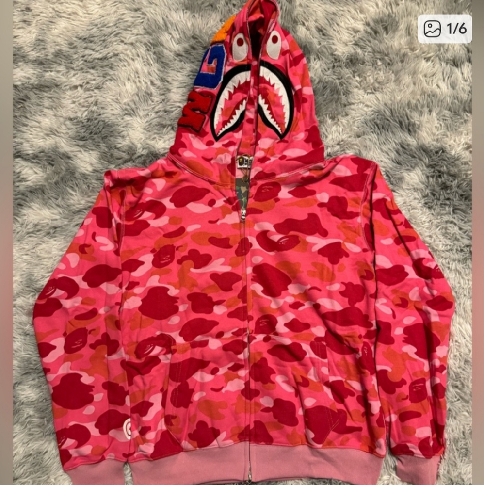 BAPE Color Camo Shark Pink Full Zip Hoodie Mens Size Large